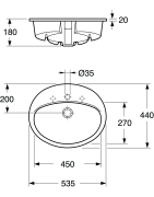 Praustuvas Gustavsberg 7G28 53, 530x440 mm