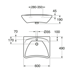 Praustuvas Gustavsberg 7119, 600x490 mm