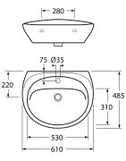 Praustuvas Gustavsberg Estetic 410360, 610x485 mm