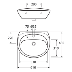 Praustuvas Gustavsberg Estetic 410360, 610x485 mm