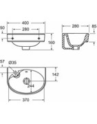 Praustuvas Ido Glow, 400 mm, su skyle kairėje