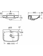 Praustuvas Ido Glow, 560 mm, su skyle viduryje