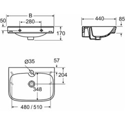 Praustuvas Ido Glow, 560 mm, su skyle viduryje