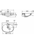 Praustuvas Ido Glow, 600 mm, su skyle viduryje