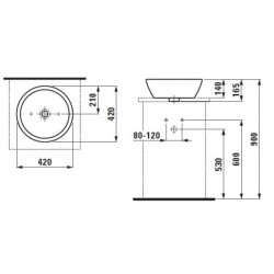 Praustuvas-dubuo Laufen Pro, 420 mm, su nušlifuota apačia