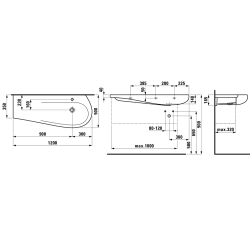 Praustuvas Laufen Alessi One, 1200x500 mm, asimetrinis