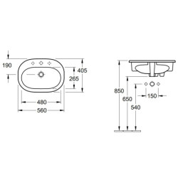 Praustuvas Villeroy&Boch O.Novo, 560x405 mm, įleidžiamas