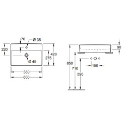 Praustuvas Villeroy&Boch Memento 2.0, 600x420 mm, Ceramic Plus