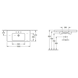 Praustuvas Villeroy&Boch Subway 2.0, 1000x480 mm, baldinis