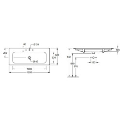 Praustuvas Villeroy&Boch Finion, 1200x500 mm, pakabinamas
