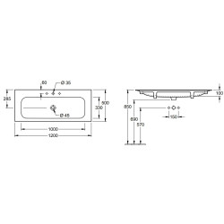 Praustuvas Villeroy&Boch Finion, 1200x500 mm, pakabinamas