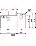 Plautuvė Franke Center Box BWX 220-54-27 TL, dubuo kairėje