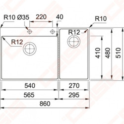 Plautuvė Franke Center Box BWX 220-54-27 TL, dubuo kairėje