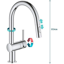 Plautuvės maišytuvas Grohe Minta, ištraukiama žarna, chromuotas
