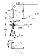 Plautuvės maišytuvas Grohe Minta, ištraukiama žarna, chromuotas