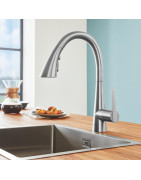 Plautuvės maišytuvas Grohe Zedra, plienas, ištraukiama žarna