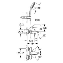 Vonios/dušo maišytuvas Grohe Eurodisc Cosmopolitan, chromuotas