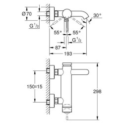 Vonios maišytuvas Grohe Essence, nerūdijančio plieno