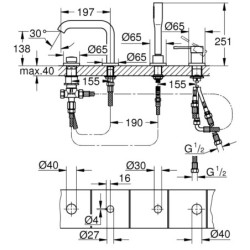 Vonios maišytuvas Grohe Essence, chromuotas, 4 dalių