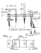 Vonios maišytuvas Grohe Lineare, chromuotas, 4 dalių