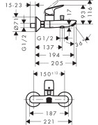 Dušo/vonios maišytuvas Hansgrohe Logis, chromuotas