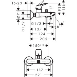 Dušo/vonios maišytuvas Hansgrohe Logis, chromuotas