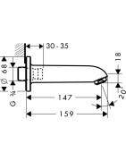 Vonios snapas Hansgrohe 147 mm, chromuotas, sieninis