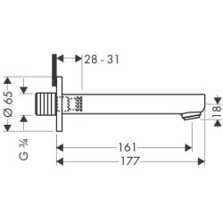 Vonios snapas Hansgrohe Metris S, 161 mm, sieninis
