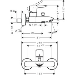 Vonios maišytuvas Hansgrohe Metris, chromuotas
