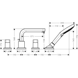 Vonios maišytuvas Hansgrohe Metris S, chromuotas, 4 dalių