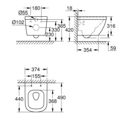 Pakabinamas unitazas Grohe Euro Ceramic, baltos spalvos