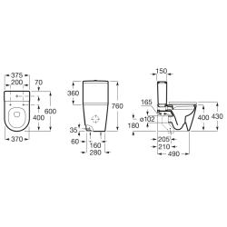 Pastatomas unitazas Roca Inspira, universaliu nuotaku, su bakeli