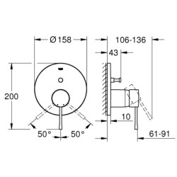Potinkinio vonios ir dušo maišytuvo dalis Grohe Essence, plienas