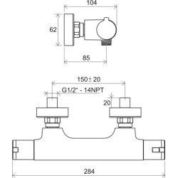 Termostatinis dušo ir vonios maišytuvas Ravak TE 032.00/150