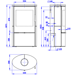 Plieninė krosnelė Romotop Ovalis 05, keramikos apdaila, 8 kW