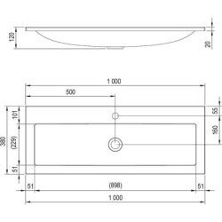 Praustuvas Ravak Clear 1000, baltas, su skyle maišytuvui