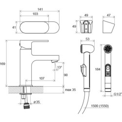 Praustuvo maišytuvas Ravak Chrome CR 112.00, su bidė purkštuku