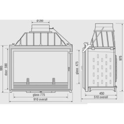 Ketinis židinio ugniakuras Seguin Super 9, tonuotu stiklu, 24 kW