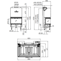 Plieninis židinio ugniakuras Spartherm ARTE 3RL-80H-4S, 14.8kW