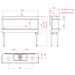 Dujinis židinys Akos Meridian XL, 12 kW, trijų pusių stiklu