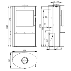 Plieninė krosnelė Romotop Ovalis 03, 8 kW