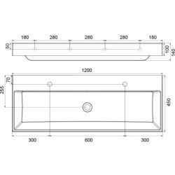 Praustuvas Ravak Natural Duo, 1200x450 mm, balta