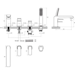 Vonios maišytuvas Ravak FL 026.00, chromuotas, 4 dalių