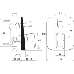 Potinkinis vonios/dušo maišytuvas Ravak 10° TD F 061.20