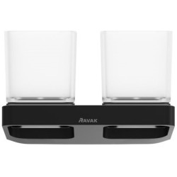 Laikiklis su dviejomis stiklinėmis Ravak TD 220.20, juodas