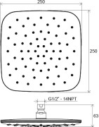 Dušo galvutė Ravak ABS 983.00, kvadratinė, 250 mm