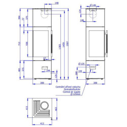 Plieninė krosnelė Romotop Esquina 3G, su kampiniu stiklu, 8kW
