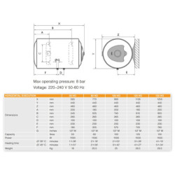 Elektrinis vandens šildytuvas Ferroli Calypso 80 HO, 80L