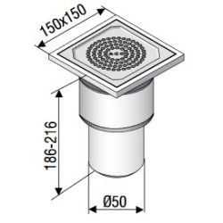 Dušo trapas Aco EG150, 150x150 mm, vertikalus, DN50