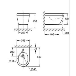 Bidė Grohe Euro Ceramic, pakabinama, su HyperClean danga